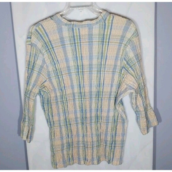 Vtg 90's Womens Seersucker Top Sz 3X Plaid Button Up Cottagecore Boho Soft Girl - Picture 7 of 10